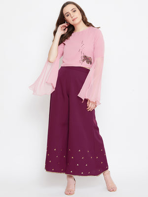 Burgundy Hand Sequinned Sharara (Sku- BLJM20205).