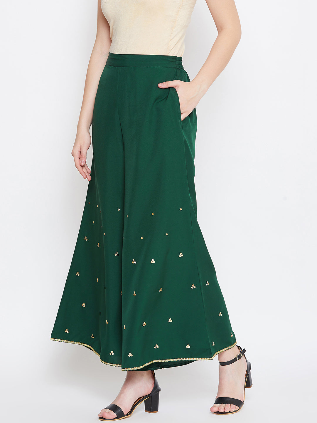 Green Hand Sequinned Sharara (SKu- BLJM20207).