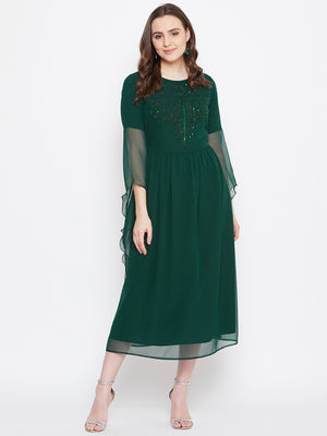 Handmade Sequinned Ruffled Sleeve Dress (Sku- BLJM20221).