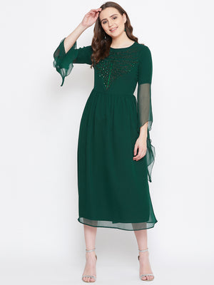 Handmade Sequinned Ruffled Sleeve Dress (Sku- BLJM20221).