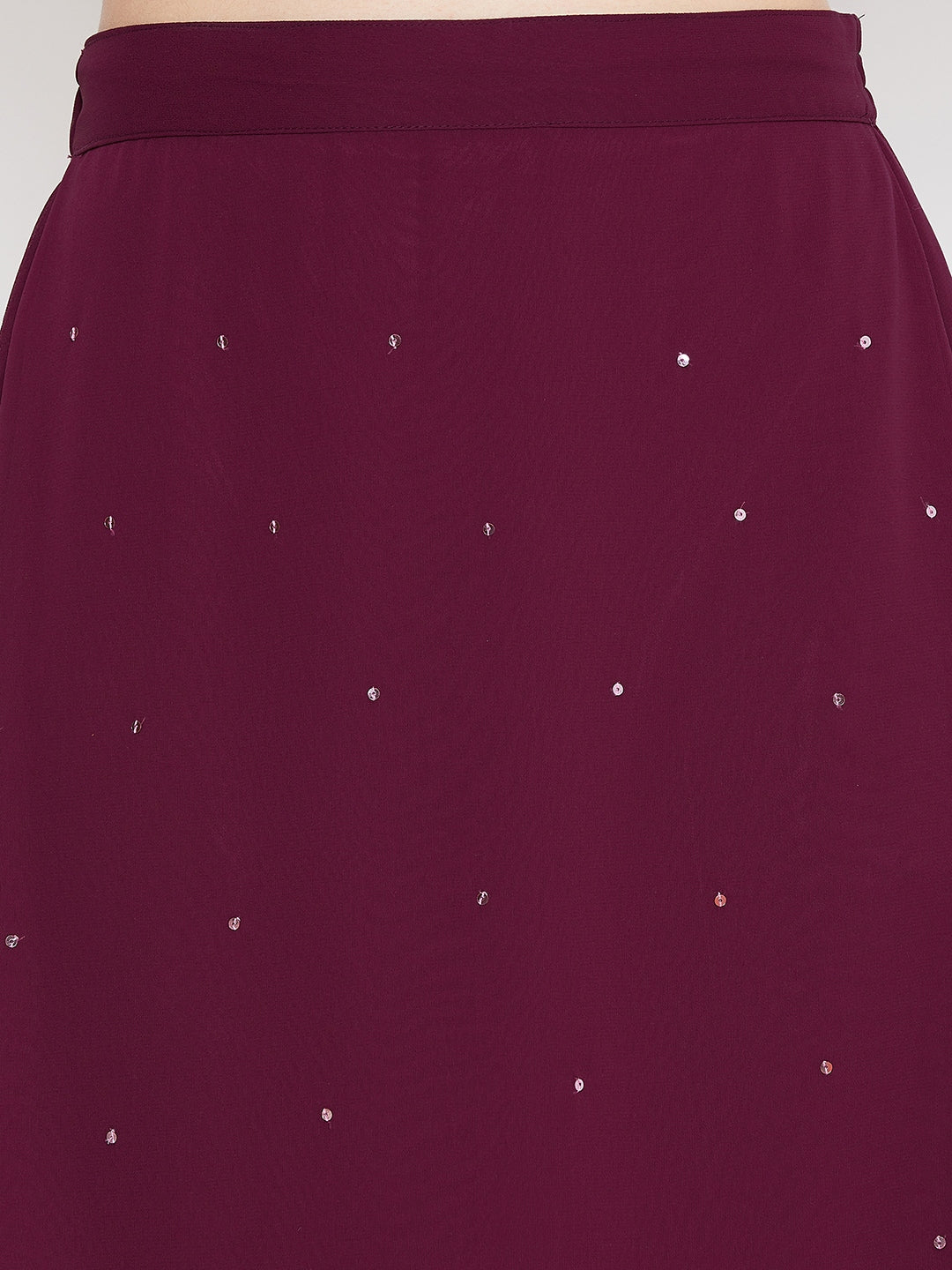 Burgundy Hand Sequinned Gathered Skirt (Sku- BLJM20228).