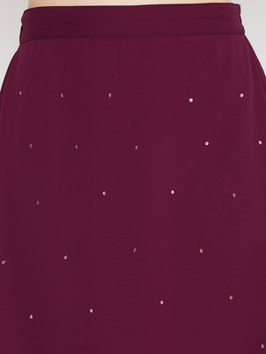 Burgundy Hand Sequinned Gathered Skirt (Sku- BLJM20228).