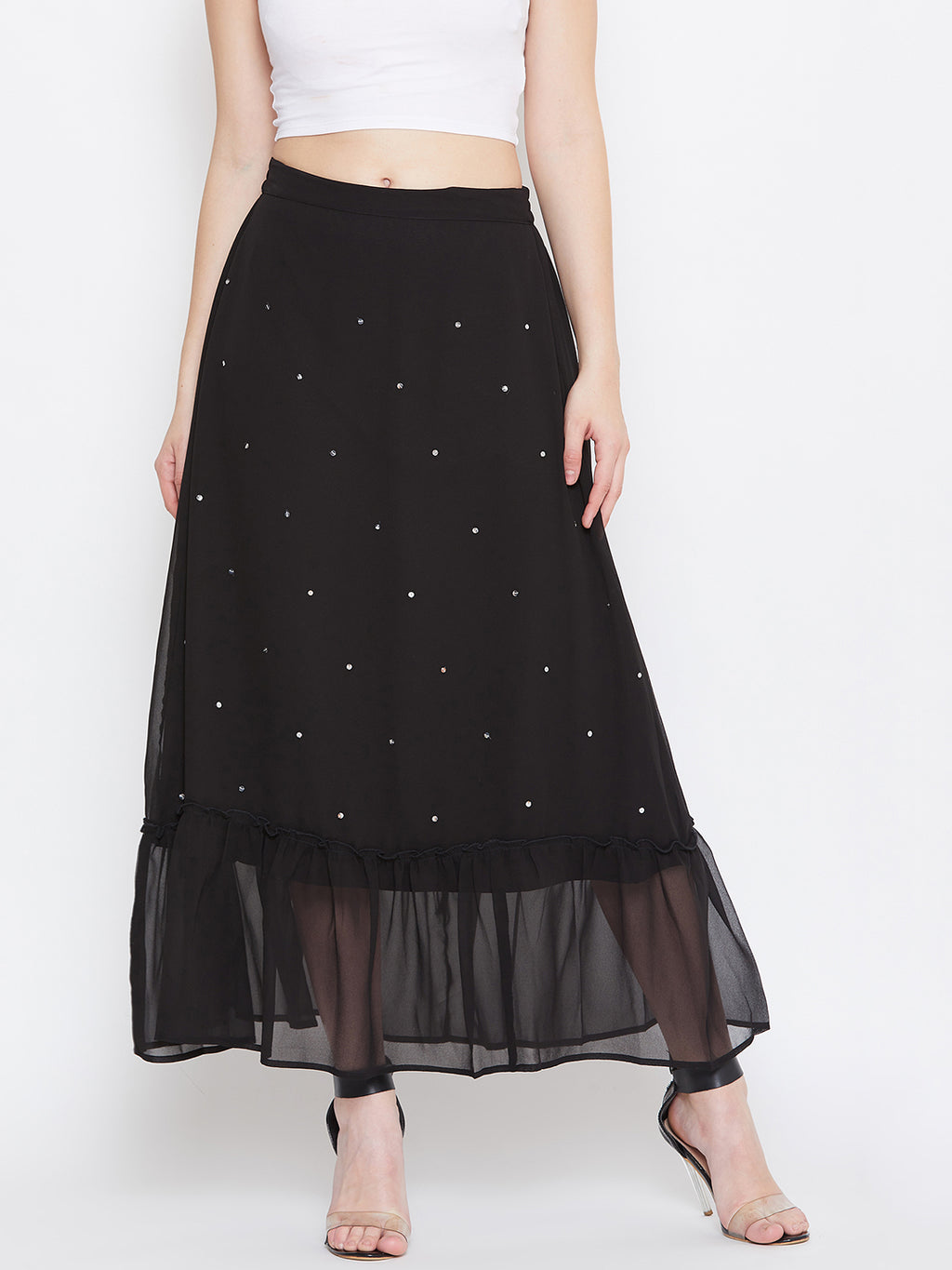 Black Hand Sequinned Gathered Skirt (Sku- BLJM20229).