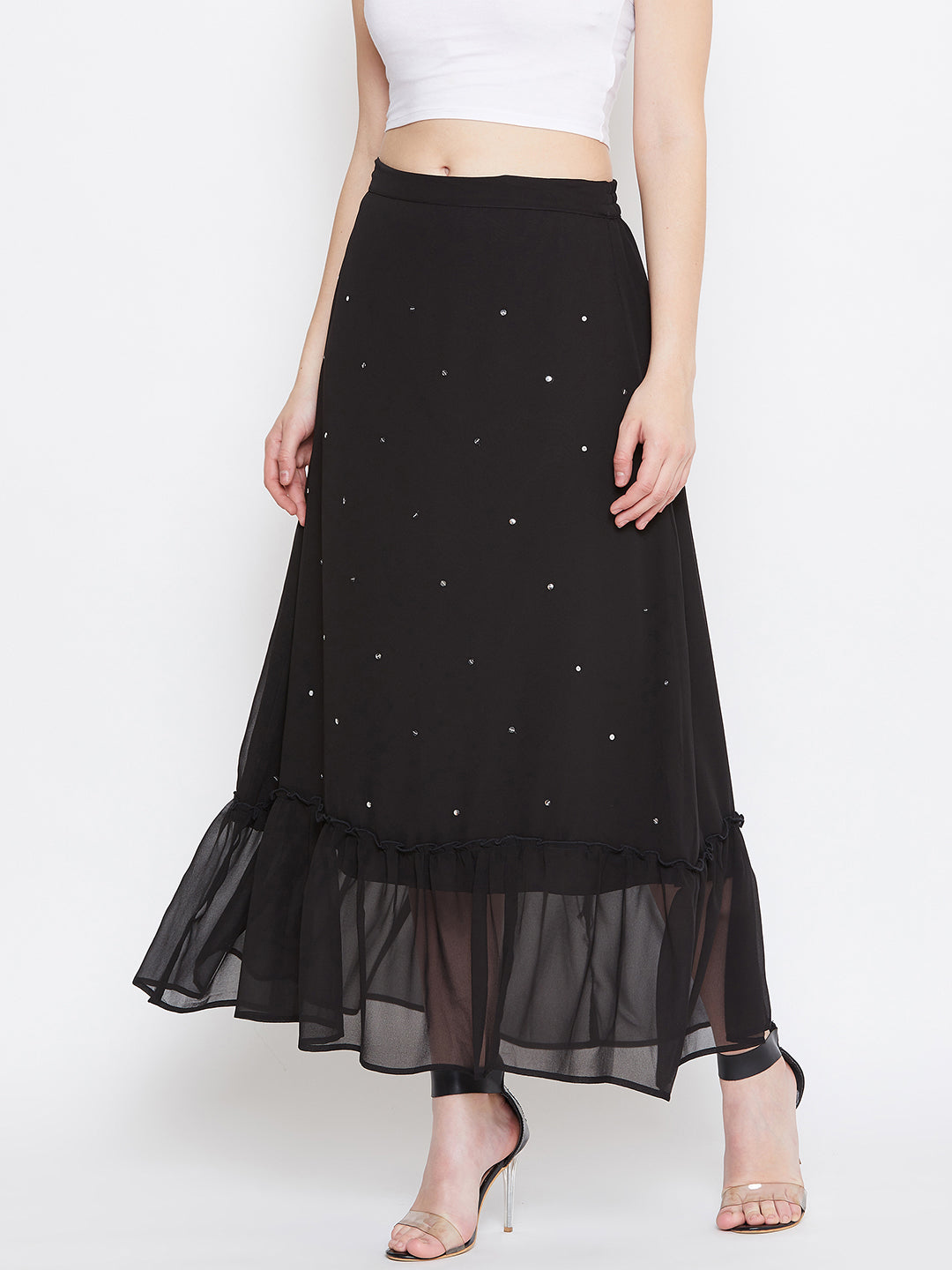 Black Hand Sequinned Gathered Skirt (Sku- BLJM20229).