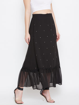 Black Hand Sequinned Gathered Skirt (Sku- BLJM20229).