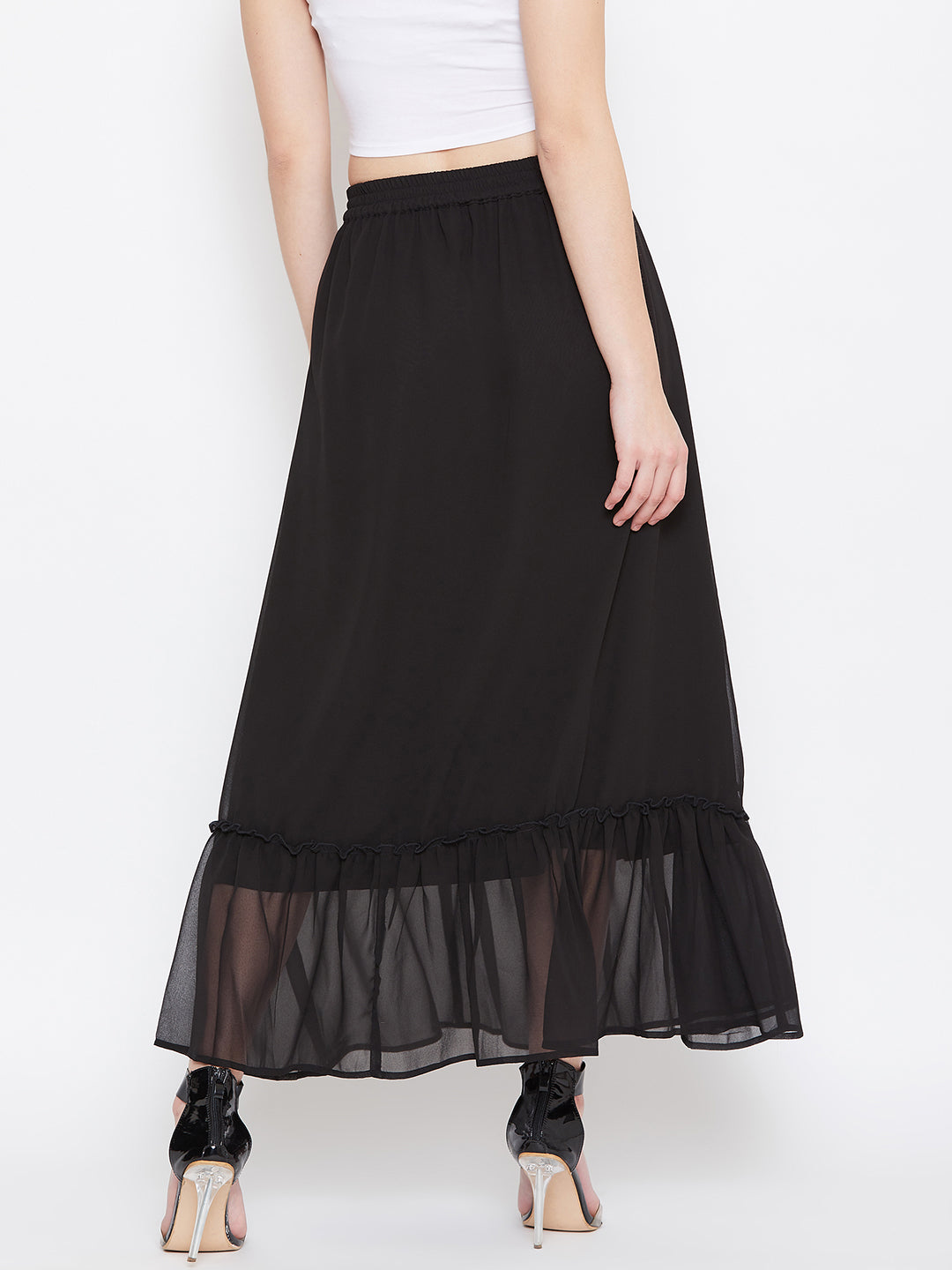 Black Hand Sequinned Gathered Skirt (Sku- BLJM20229).