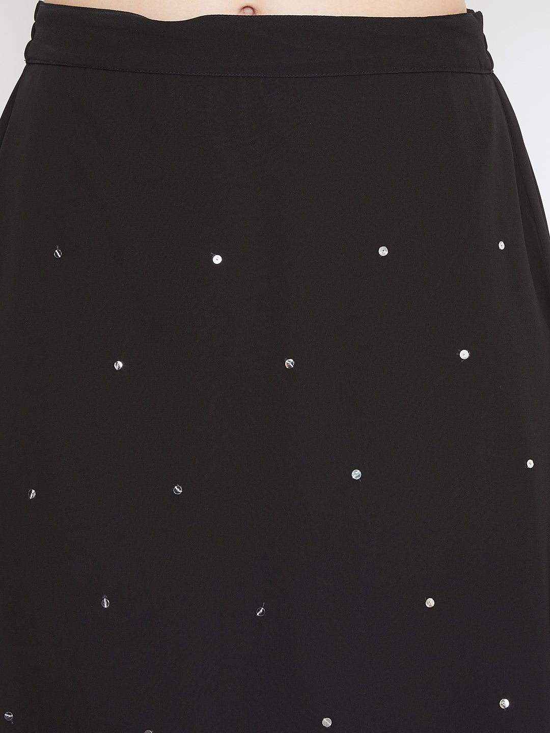 Black Hand Sequinned Gathered Skirt (Sku- BLJM20229).