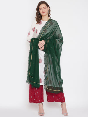 Women Green Georgette Solid Dupatta.