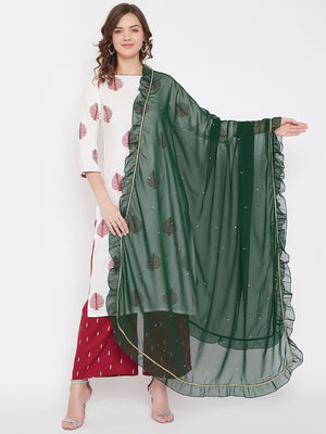 Women Green Georgette Solid Dupatta.