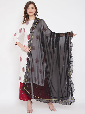 Black Georgette Hand Sequinned Ruffled Dupatta (SKU-BLJM21SP38).