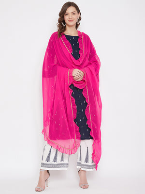 Women Pink Georgette Solid Dupatta.