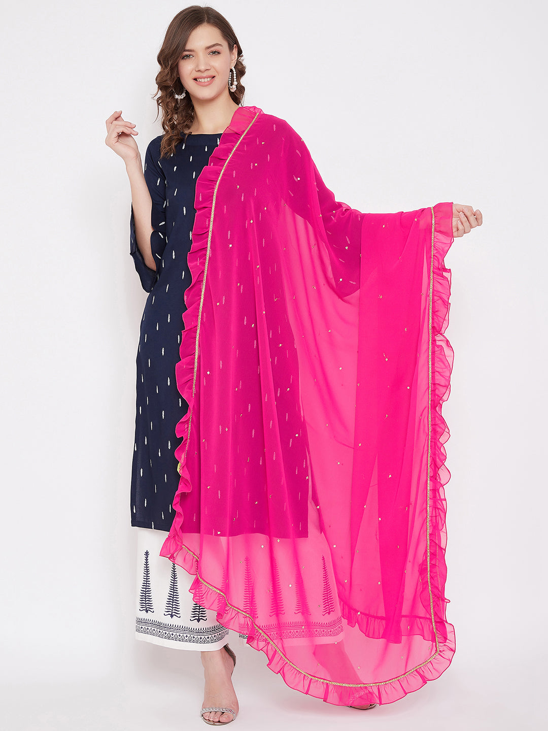 Women Pink Georgette Solid Dupatta.