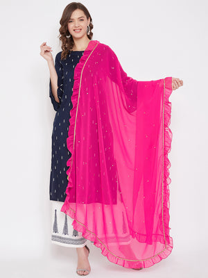 Women Pink Georgette Solid Dupatta.