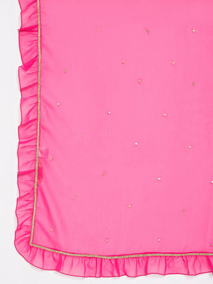 Women Pink Georgette Solid Dupatta.