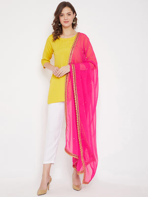 Women Pink Georgette Solid Dupatta.