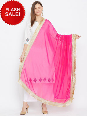 Embellished Border Tassels Fuchsia Dupatta.