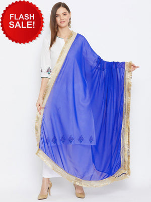 Embellished Border Tassels Royal Blue Dupatta.