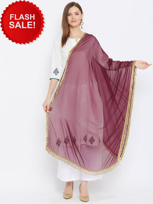 Embellished Pipes Latkan Border Maroon Dupatta.