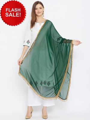 Embellished Pipes Latkan Border Green Dupatta.