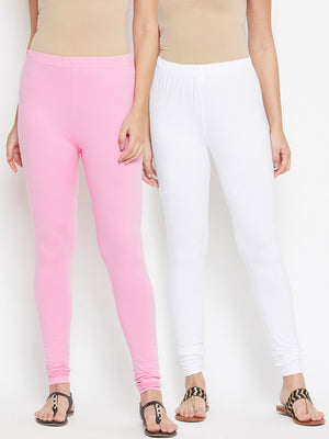 White and Pink Churidar Legging Combo (LEGCO12957) - BITTERLIME