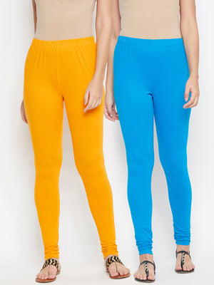 Yellow and Tuquoise Blue Churidar Legging Combo (Sku-LEGCO12962).