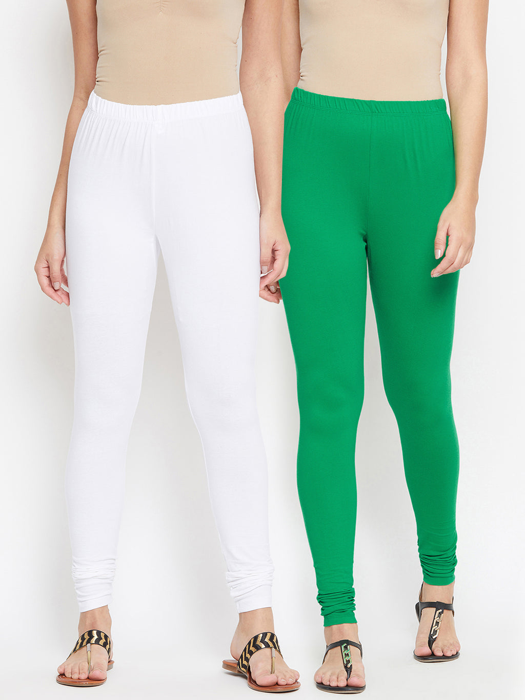 Green and White Churidar Legging Combo (Sku-LEGCO12963).