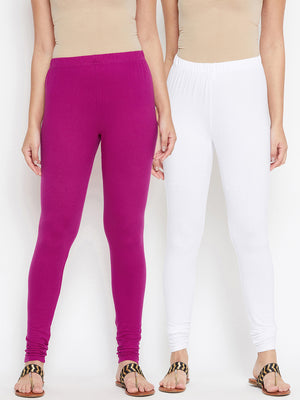 White and Magenta Churidar Legging Combo (Sku-LEGCO12964).