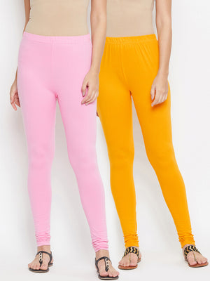 Yellow and Pink Churidar Legging Combo (Sku-LEGCO12970).