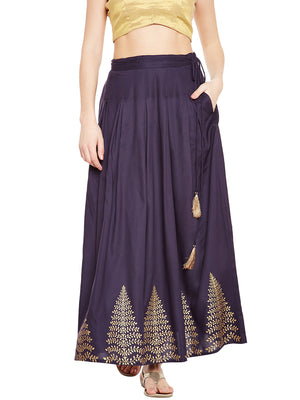 Navy Blue Block Printed Skirt.