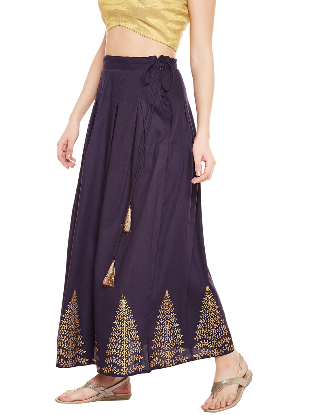 Navy Blue Block Printed Skirt.