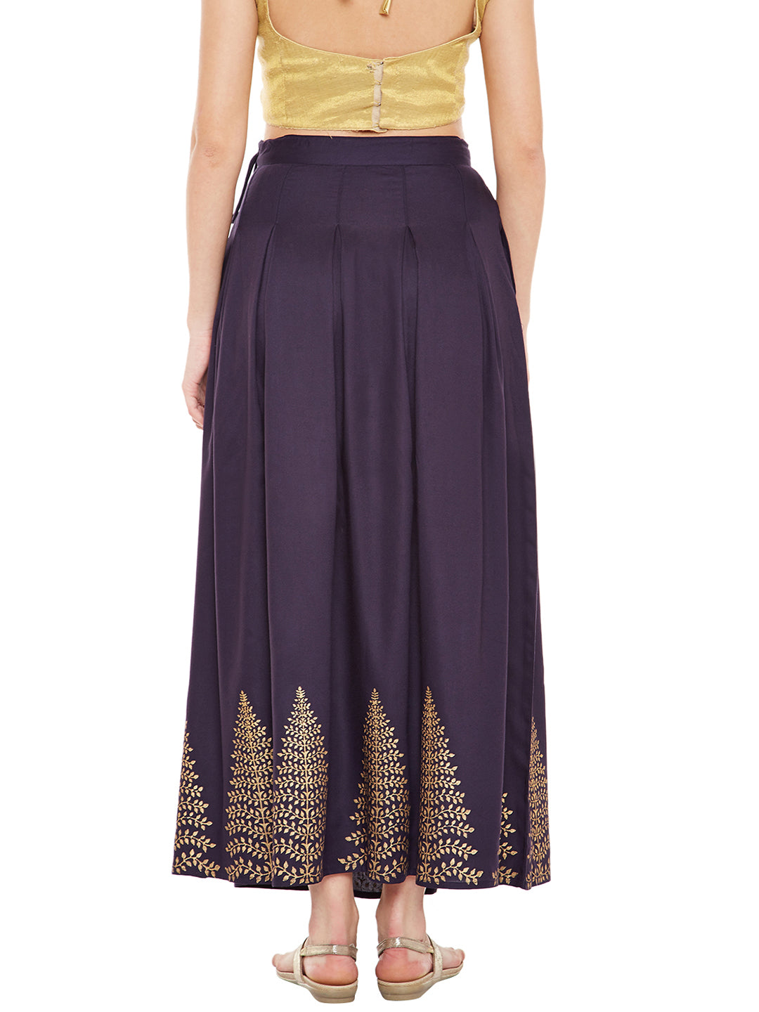 Navy Blue Block Printed Skirt.
