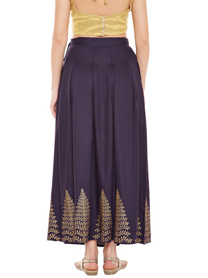 Navy Blue Block Printed Skirt.