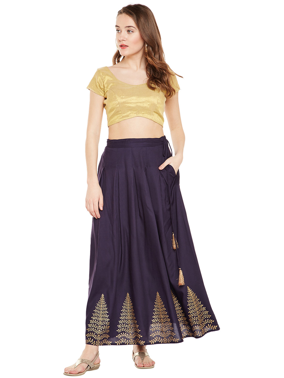 Navy Blue Block Printed Skirt.