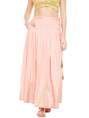 Peach-Coloured Block Print  Skirt.