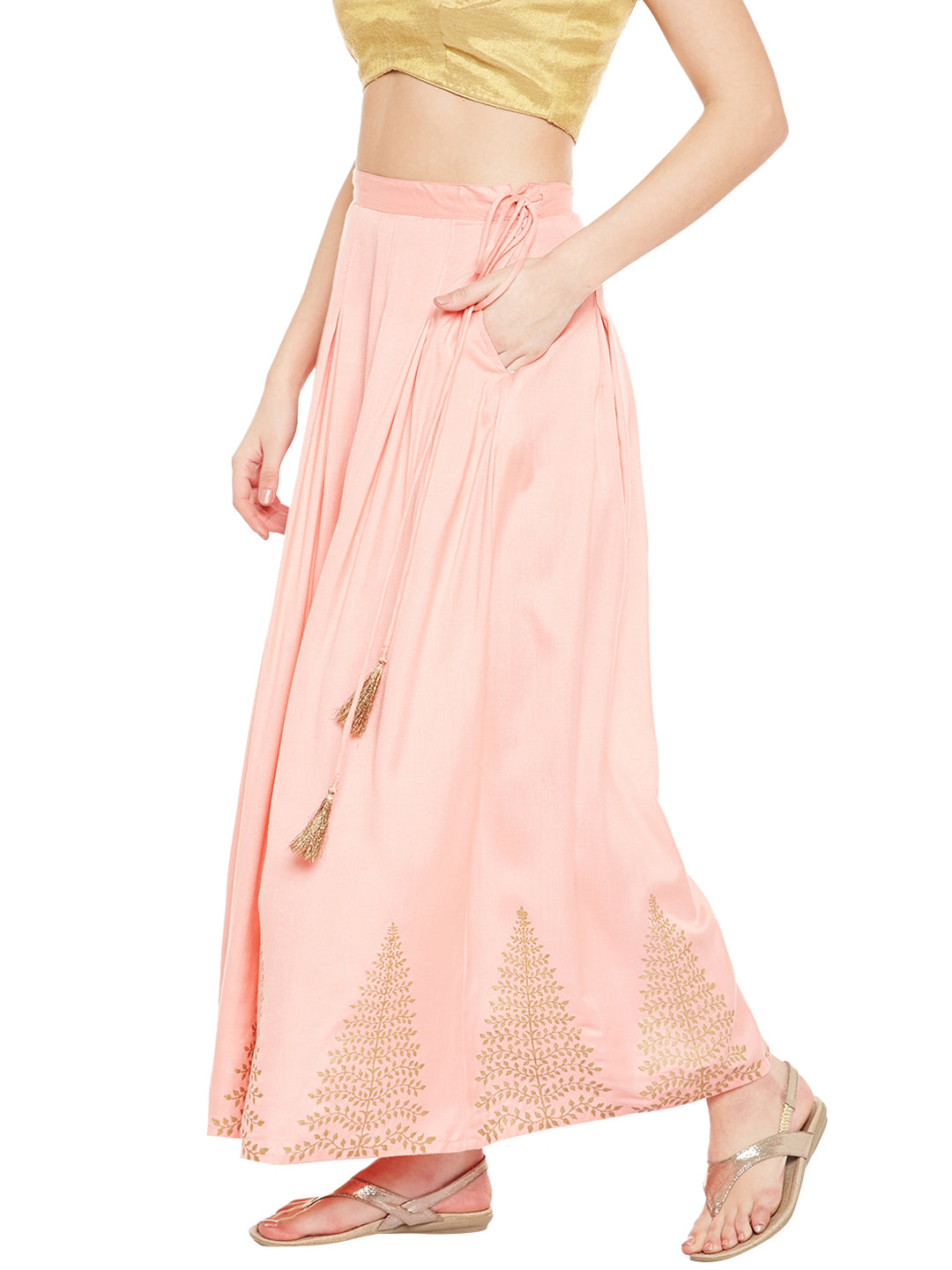 Peach-Coloured Block Print  Skirt.