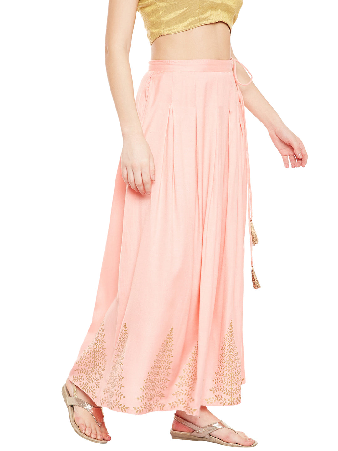 Peach-Coloured Block Print  Skirt.