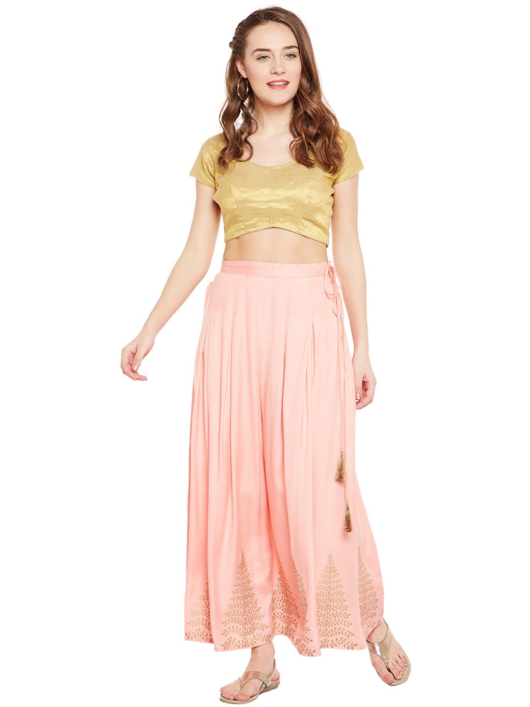 Peach-Coloured Block Print  Skirt.