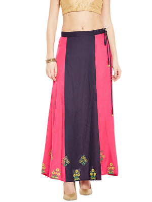 Navy Blue & Pink Block Print A-Line Skirt.