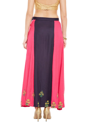 Navy Blue & Pink Block Print A-Line Skirt.
