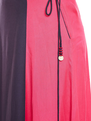 Navy Blue & Pink Block Print A-Line Skirt.