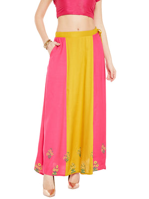 Mustard Yellow & Pink Block Print Skirt.