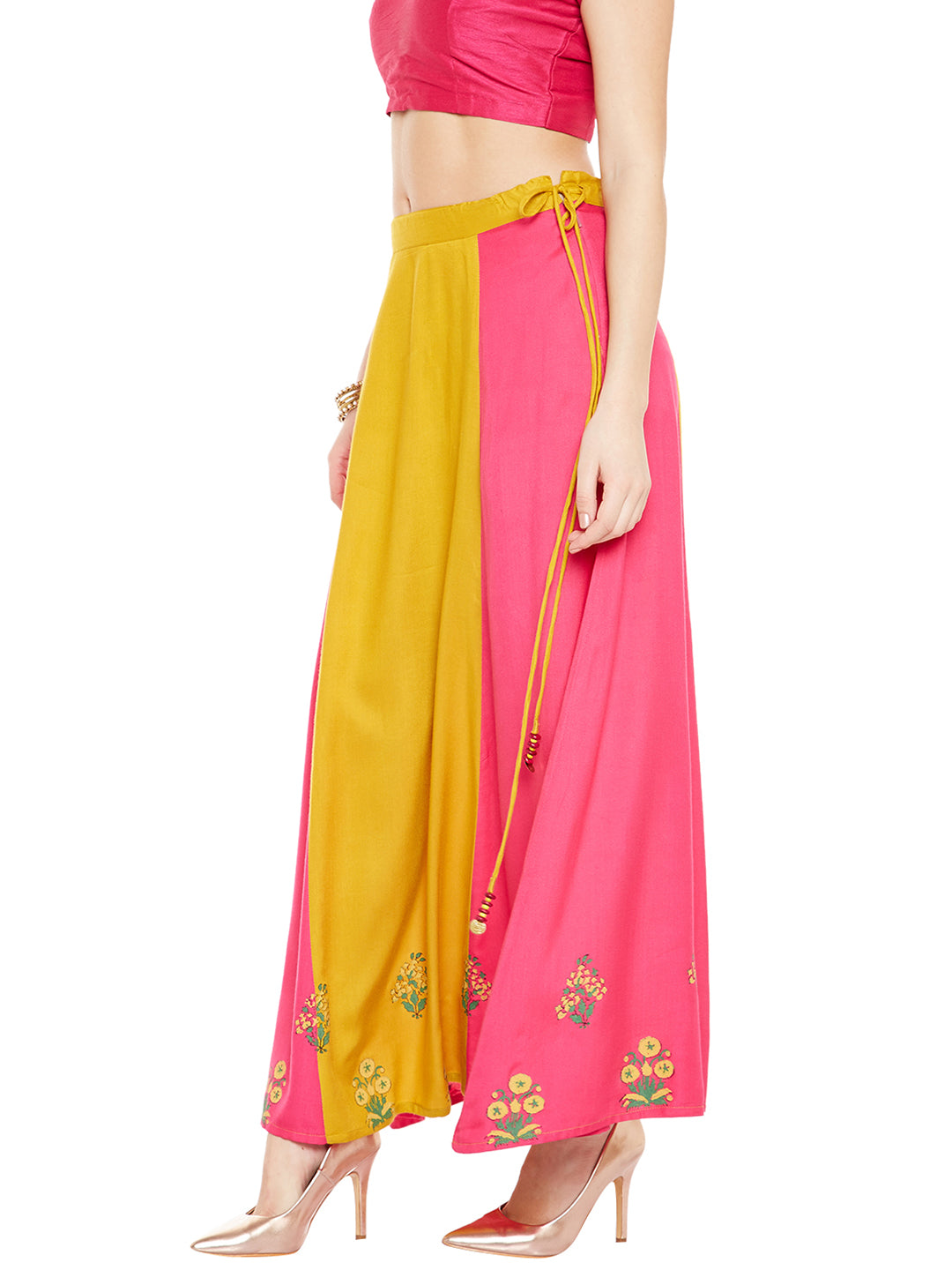 Mustard Yellow & Pink Block Print Skirt.