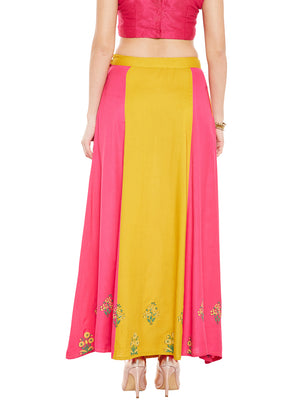 Mustard Yellow & Pink Block Print Skirt.