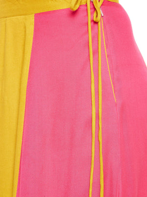 Mustard Yellow & Pink Block Print Skirt.