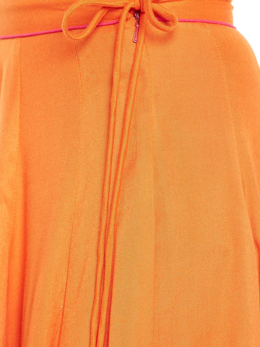 Orange Block Print Kalidar Skirt (Sku-BLMD12768).