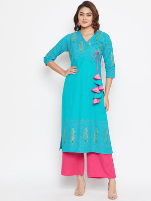 Angrakha Block Printed Kurta Palazzo Set (Sku- BLMD12937).