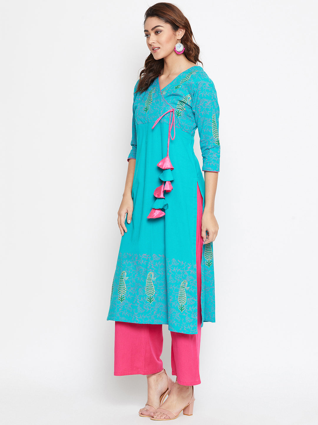 Angrakha Block Printed Kurta Palazzo Set (Sku- BLMD12937).