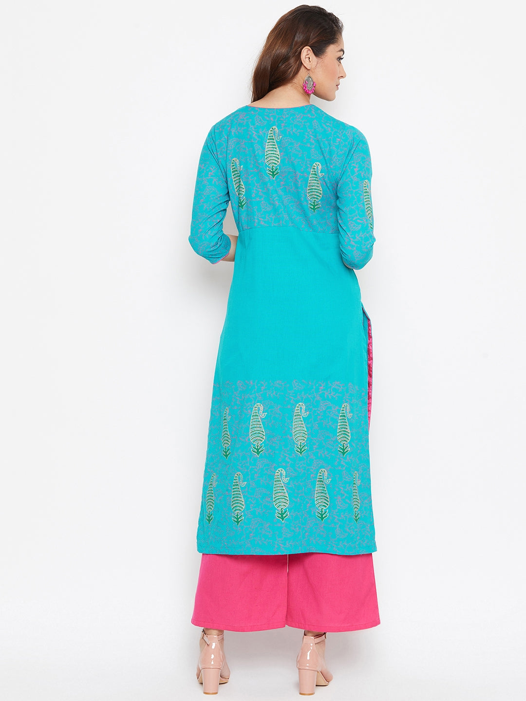 Angrakha Block Printed Kurta Palazzo Set (Sku- BLMD12937).