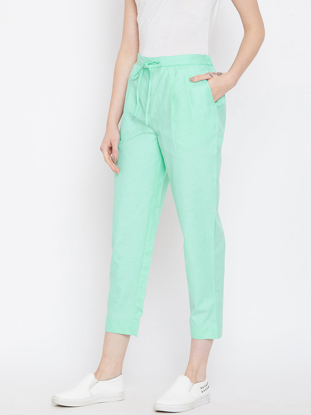 Straight Aqua Green Trouser(Sku-BLMD1911).