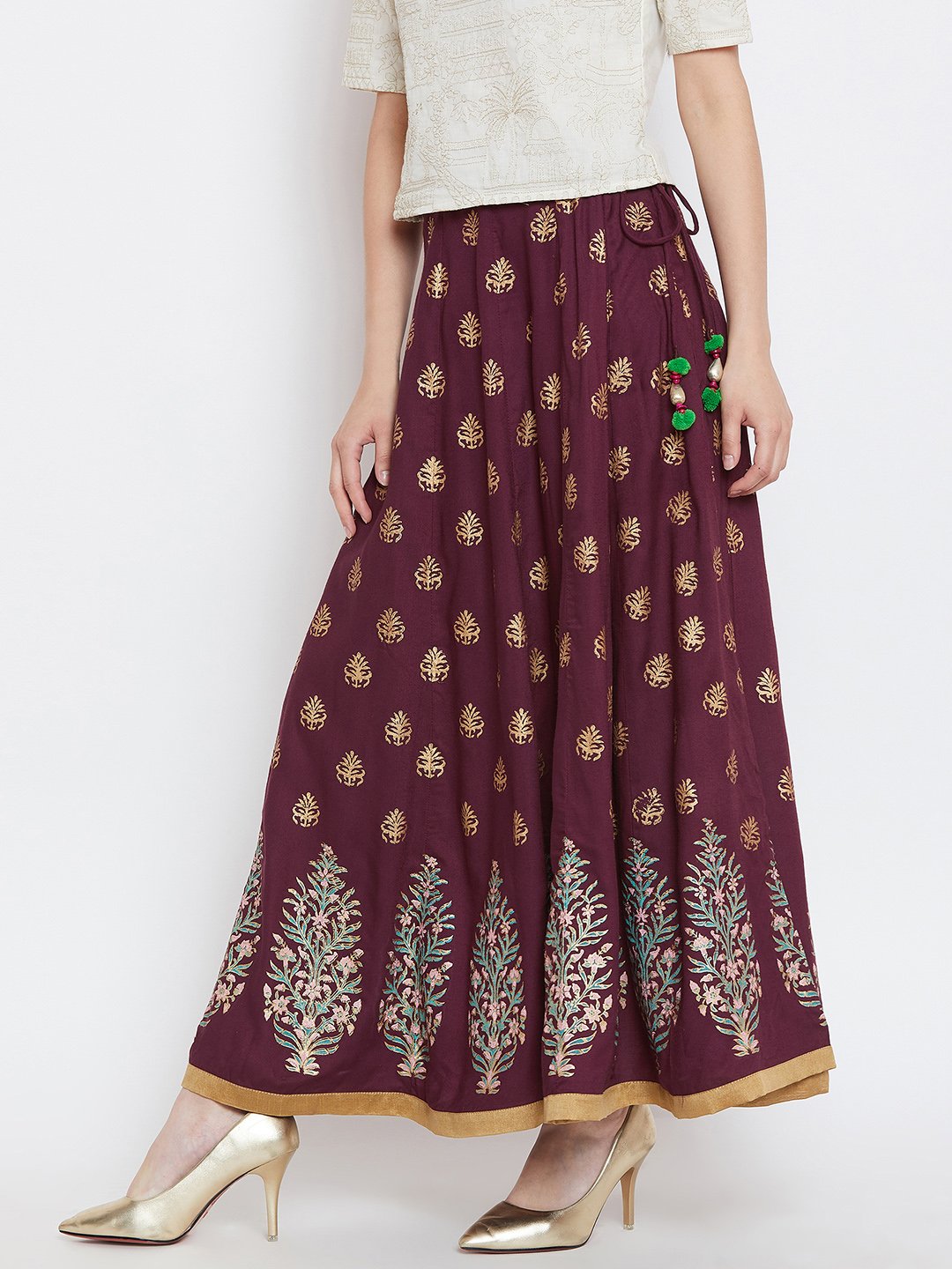 Flower buti block printed skirt.